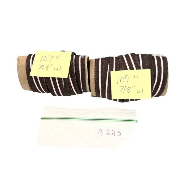 Brown & Pink Grosgrain Ribbon 107" Long 7/8" Wide Striped Pattern Sewing/Crafts - Picture 2 of 4